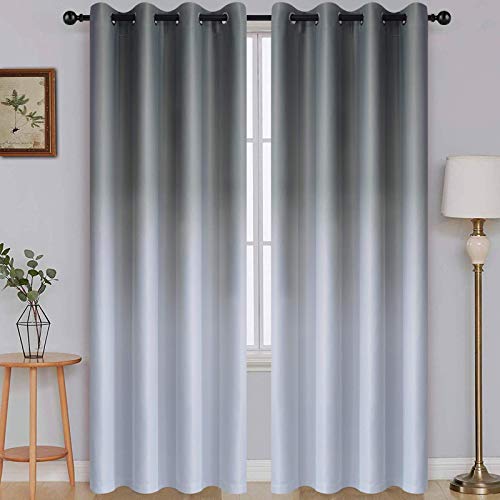 SimpleHome Ombre Raumverdunkelungsvorhänge für Wohnzimmer, lichtblockierende Farbverläufe, grau zu grau, weiß, dicke wärmeisolierte Ösen, 2 Paneele, 132.1 x 213.4 cm Länge von SimpleHome