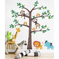 Safari Baum Mit Süßen Tieren, Kinderzimmer Wandtattoo, Deko, Tiere Set von SimpleShapes