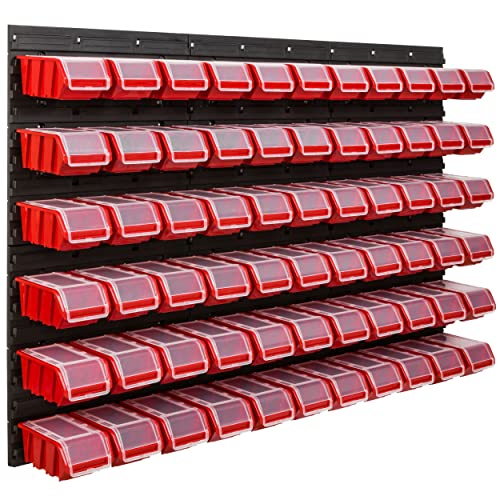 SimpleThing Lagersystem Werkstattregal | 117 x 78 cm | 66 stck. Box | Wandregal mit Stapelboxen - Wandplatten Extra Starke Schüttenregal Warkzeuglochwand Lagerregal Garage Regal (3) von SimpleThing