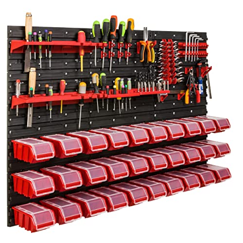 Lagersystem Werkstattregal | 117 x 78 cm | NPKL Wandregal mit Stapelboxen - Wandplatten Extra Starke Schüttenregal Warkzeuglochwand Lagerregal Garage Regal (5) von SimpleThing