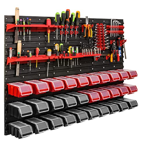 Lagersystem Werkstattregal | 117 x 78 cm | NPKL Wandregal mit Stapelboxen - Wandplatten Extra Starke Schüttenregal Warkzeuglochwand Lagerregal Garage Regal (6) von SimpleThing