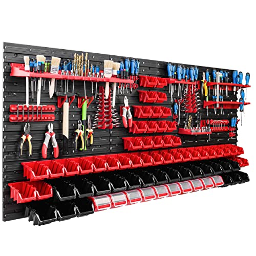Lagersystem Werkstattregal | 172 x 78 cm | 70 stck. Box | Wandregal mit Werkzeughalterungen und Stapelboxen - Wandplatten Extra Starke Schüttenregal Warkzeuglochwand Lagerregal Garage Regal von SimpleThing