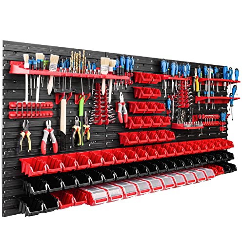 Lagersystem Werkstattregal | 172 x 78 cm | 74 stck. Box | Wandregal mit Werkzeughalterungen und Stapelboxen - Wandplatten Extra Starke Schüttenregal Warkzeuglochwand Lagerregal Garage Regal von SimpleThing