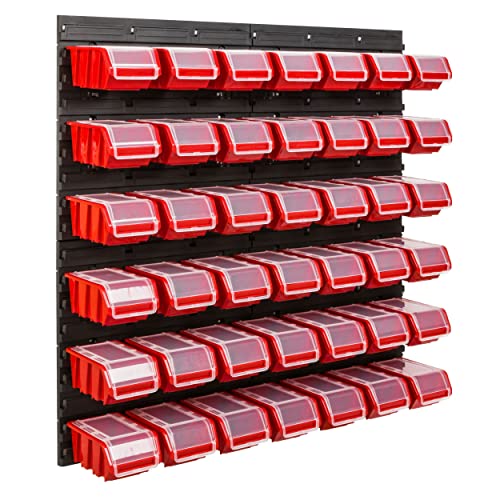 SimpleThing Lagersystem Werkstattregal | 78 x 78 cm | 42 stck. Box | Wandregal mit Stapelboxen - Wandplatten Extra Starke Schüttenregal Warkzeuglochwand Lagerregal Garage Regal (1) von SimpleThing
