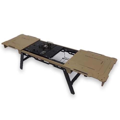 SimpleVibesStudio Leichtgewichtiger Tragbarer Multifunktionaler IGT-Campingtisch mit Schiebeschienen, Perfekt für Outdoor-Camping (Creme-Kaffee, Einfacher Tisch) von SimpleVibesXinPuwei
