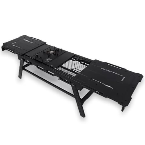 SimpleVibesStudio Leichtgewichtiger Tragbarer Multifunktionaler IGT-Campingtisch mit Schiebeschienen, Perfekt für Outdoor-Camping (Mitternachtsschwarz, Einfacher Tisch) von SimpleVibesXinPuwei