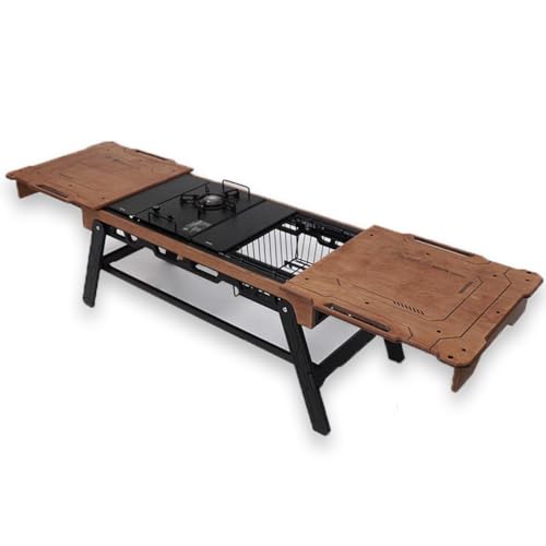 SimpleVibesStudio Leichtgewichtiger Tragbarer Multifunktionaler IGT-Campingtisch mit Schiebeschienen, Perfekt für Outdoor-Camping (Rötlich braun, Einfacher Tisch) von SimpleVibesXinPuwei