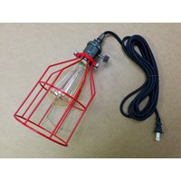 Einfache Vintage-Stil Messing Fassung Sockel W/12 Ft Schwarz 2-Draht-Runde Schnur & Stecker, Edison Glühbirne, Rot Metall-Käfig, Frei Uns Versand von SimpleVintageLightng