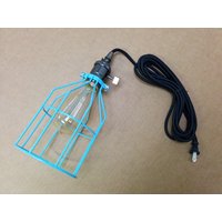 Vintage-stil Messing Fassung Sockel W/12 Ft Schwarz 2-Draht Runde Schnur & Plug, Edison Glühbirne, Licht Blau Metall-Käfig, Free Uns Versand von SimpleVintageLightng