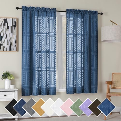 Simplebrand Halbtransparente Vorhänge, 160 cm lang, 2 Stoffbahnen, lichtfilternd, geometrisch, Jacquard-Clip, strukturiert, kurz, durchscheinend, für Schlafzimmer, modern, elegant, 106,7 x 160 cm von Simplebrand