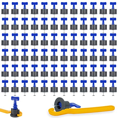 SIMPLEFIX Nivelierset Fliesen Nivelliersystem Wiederverwendbar 100 Stück & 2 Stück Schlüssel | Premium-Set Fliesenkeil Kit Ersatzclips Verlegehilfe Nivellierset von Simplefix