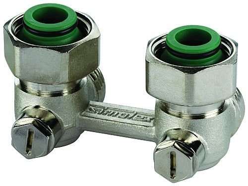 Simplex Zweirohr - Hahnblock, vernickelt, Eckform, R 3/4 AG von Simplex