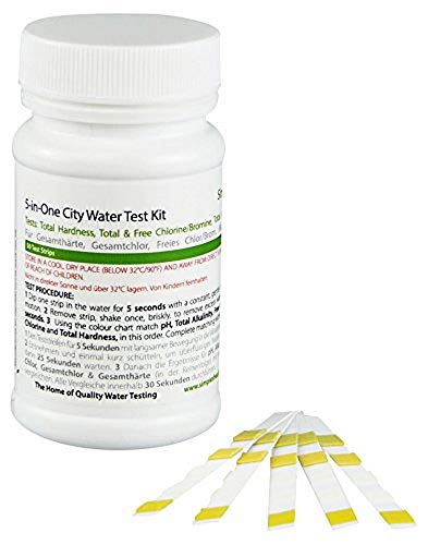 SimplexHealth Wassertest 5-in-Einem City (50 Teststreifen) Testet Wasser auf Gesamtchlor & Freies Chlor, Gesamthärte (GH), pH & Alkalinität von SimplexHealth