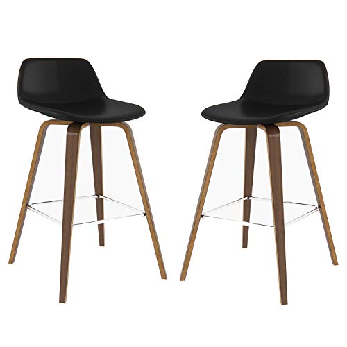 SIMPLIHOME 2er Set Barhocker aus gebogenem Holz, 66 cm, modern, vegan, veganes Kunstleder, für Esszimmer und Küche von Simpli Home