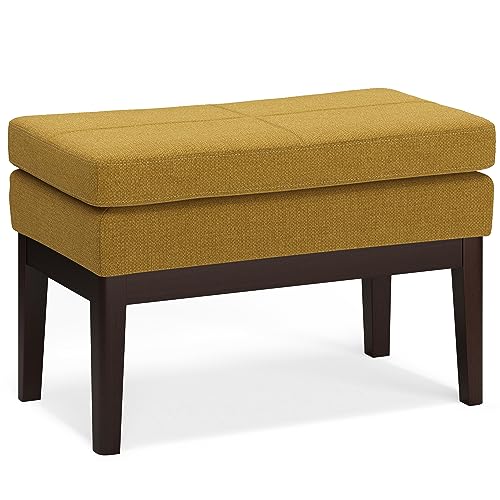 SIMPLIHOME Carlson Ottoman-Bank in Ringelblume, 38,1 cm H x 66,4 cm B x 44,1 cm D, massiver Kiefernholzrahmen mit dunklen Walnussbeinen, kompakte Sitzgelegenheit für Wohnzimmer von Simpli Home