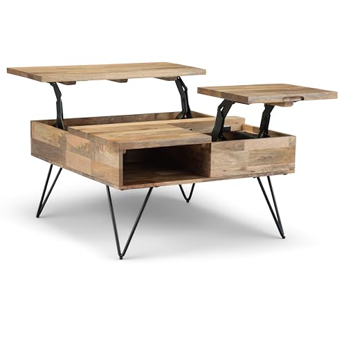 SIMPLIHOME Hunter Couchtisch aus massivem Mango-Holz und Metall, 81,3 cm breit, quadratisch, industriell, zeitgenössisch, hochklappbar, naturfarben, für Wohnzimmer und Familienzimmer von Simpli Home