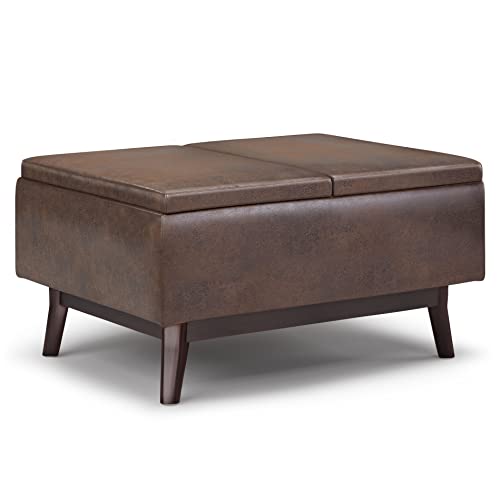 SIMPLIHOME Owen Mid Century Moderner rechteckiger Couchtisch mit Ablagefläche in kastanienbraunem veganem Kunstleder, montiert, für Wohnzimmer, Eingangsbereich und Eingangsbereich, 86,4 cm breit von Simpli Home
