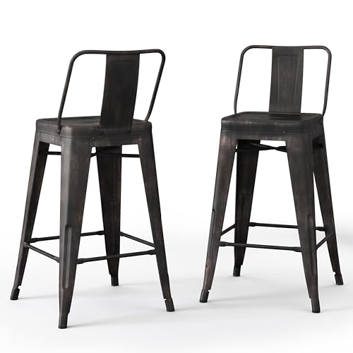 SIMPLIHOME Rayne Industriehocker aus Metall 61 cm Thekenhöhe (2er Set) in antikem Schwarz für Esszimmer und Küche von Simpli Home