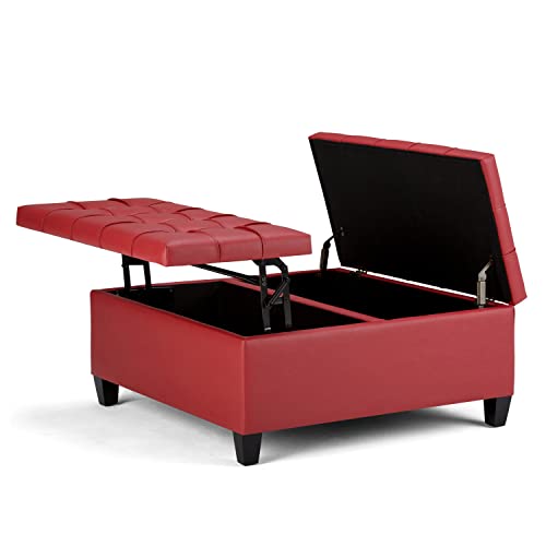 Simpli Home AXCOT-265-RD Harrison 36 inch Wide Traditional Square Coffee Table Storage Ottoman in Crimson Red Faux Leather von Simpli Home