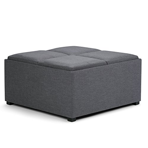 Simpli Home Avalon Coffee Table Storage Ottoman with 4 Serving Trays, Stoff, Slate Grey, 88.9 x 88.9 x 45.72 cm von Simpli Home