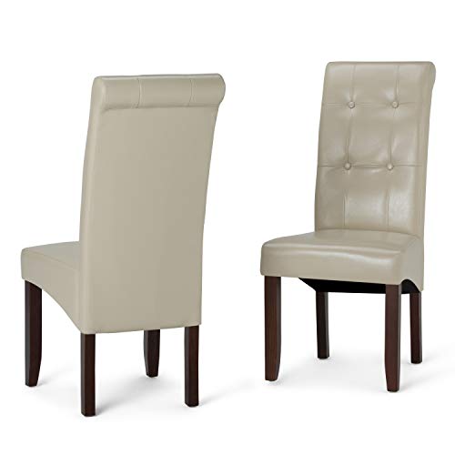 Simpli Home Cosmopolitan Deluxe Tufted Parson Chair (Set of 2), Lederimitat, Satin Cream, 48.01 x 49.02 x 107.19 cm von Simpli Home