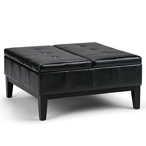 Simpli Home Dover Square Coffee Table Ottoman with Split Lift Up Lid, Lederimitat, Midnight Black, 91.44 x 91.44 x 46.99 cm von Simpli Home