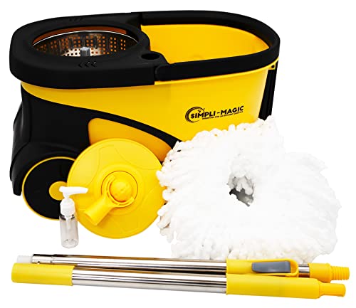 Deluxe Edelstahl Rolling Spin Mop System mit Ersatz-Mikrofaser-Wischmoppköpfen – begehbar mit Rädern – passend für alle Bödenarten – Mehrzweck-Heimgebrauch Deluxe Edelstahl Rolling Spin Mop System mit Ersatz-Mikrofaser-Wischmoppköpfen – begehbar mit Rädern – passend für alle Bödenarten – Mehrzweck-Heimgebrauch von Simpli-Magic