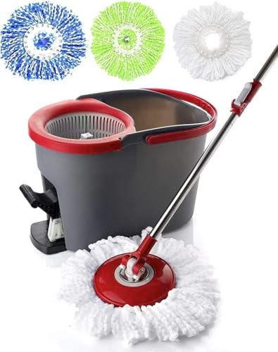 SIMPLI-MAGIC Spin Mop und Eimer mit Auswringer Set, Wischeimer Reinigungssystem mit Fußpedal, 360°-Drehung, 3 Mikrofaser-Moppköpfe von Simpli-Magic