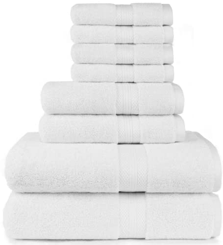Simpli-Magic Badetuch-Set, 2 Badetücher, 2 Handtücher und 4 Waschlappen, ringgesponnene Baumwolle, sehr saugfähige Handtücher für Badezimmer, Duschtuch, Weiß (8-teiliges Set) von Simpli-Magic