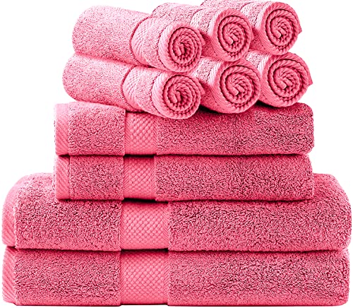 Simpli-Magic Badetuch-Set, 2 Badetücher, 2 Handtücher und 6 Waschlappen (10-teiliges Set), ringgesponnene Baumwolle, sehr saugfähige Handtücher für Badezimmer, Duschtuch (Rosa) von Simpli-Magic