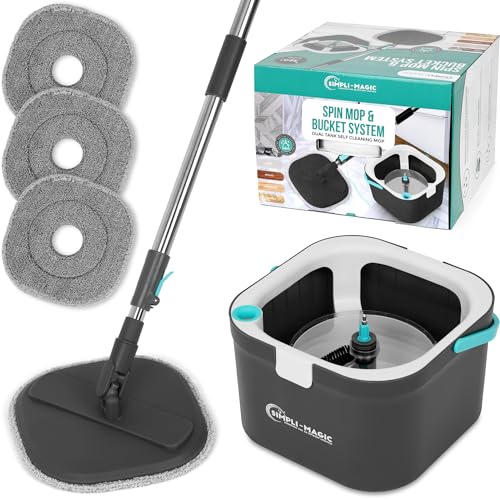 Simpli-Magic Drehmopp- und Eimersystem, inklusive quadratischem Spin, Doppelfach-Mopp-Eimer und 3 dicken, maschinenwaschbaren Pads von Simpli-Magic