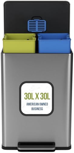 Simpli-Magic Rechteckiger Mülleimer mit zwei Fächern, 60 Liter, Edelstahl, 30 x 30 l Fassungsvermögen Simpli-Magic Rechteckiger Mülleimer mit zwei Fächern, 60 Liter, Edelstahl, 30 x 30 l Fassungsvermögen von Simpli-Magic