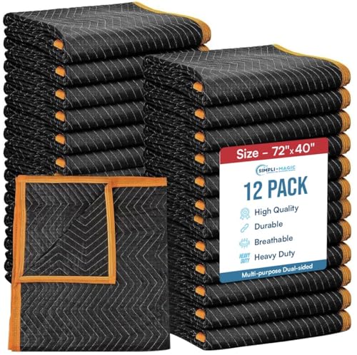 Simpli-Magic Strapazierfähige, gepolsterte Umzugsdecken, 12 Stück, Schwarz/Orange von Simpli-Magic