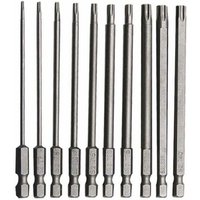 Set di 10 punte Torx lunghe in acciaio al cromo vanadio, antiruggine, da 100 mm, per avvitatori e trapani elettrici. Set di 10 punte Torx lunghe in acciaio al cromo vanadio, antiruggine, da 100 mm, per avvitatori e trapani elettrici. von Simplicity