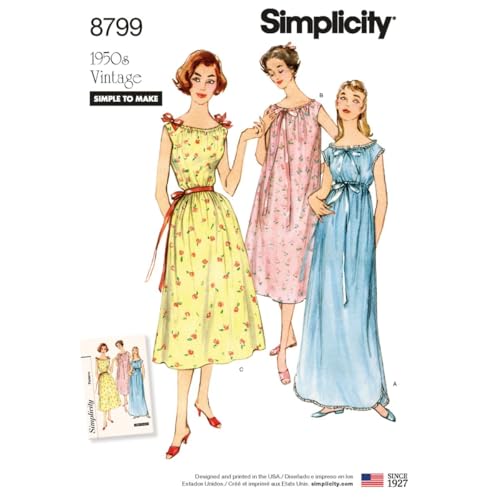 Simplicity US8799APattern 8799 Damen Vintage Nachthemd, Papier, Weiß, A (XS-S-M-L-XL) von Simplicity