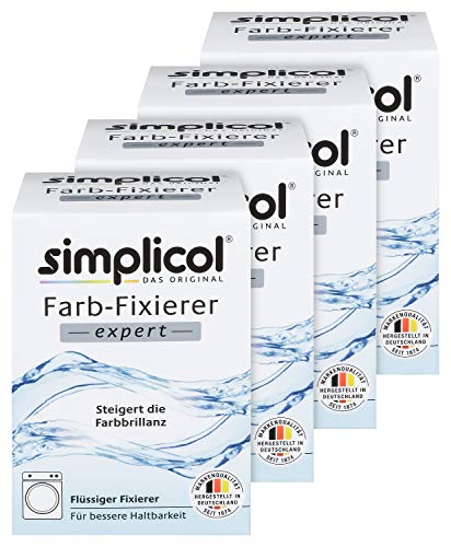 Simplicol Farb-Fixierer Expert: Steigert die Haltbarkeit und Farbbrillanz gefärbter Textilien - geeignet zur Anwendung in Waschmaschine und Schüssel - 4er Pack von simplicol