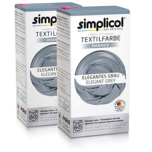 simplicol Textilfarbe intensiv (18 Farben), Elegantes Grau 1817 2er Pack: Einfaches Färben in der Waschmaschine, All-in-1 Komplettpackung von simplicol