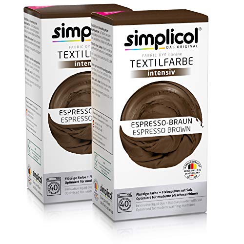 simplicol Textilfarbe intensiv (18 Farben), Espresso-Braun 1816 2er Pack, Dunkelbraun: Einfaches Färben in der Waschmaschine, All-in-1 Komplettpackung von simplicol