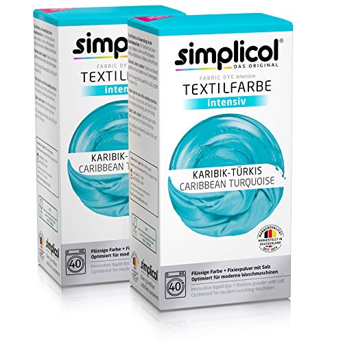 simplicol Textilfarbe intensiv (18 Farben), Karibik-Türkis 1810 2er Pack: Einfaches Färben in der Waschmaschine, All-in-1 Komplettpackung von simplicol