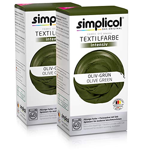 simplicol Textilfarbe intensiv (18 Farben), Oliv-Grün 1814 2er Pack, Dunkelgrün: Einfaches Färben in der Waschmaschine, All-in-1 Komplettpackung von simplicol