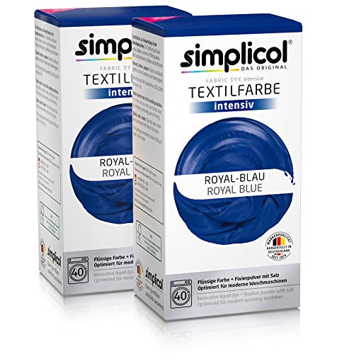simplicol Textilfarbe intensiv (18 Farben), Royal-Blau 1809 2er Pack, Dunkelblau: Einfaches Färben in der Waschmaschine, All-in-1 Komplettpackung von simplicol