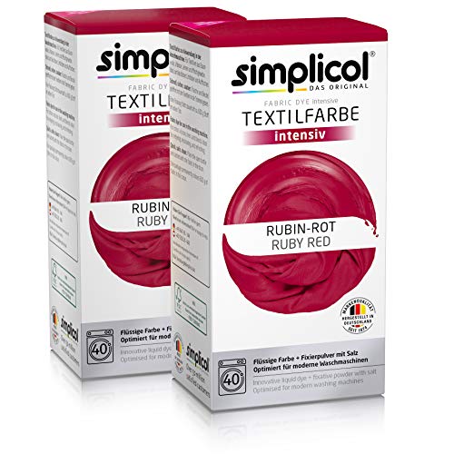 simplicol Textilfarbe intensiv (18 Farben), Rubin-Rot 1804 2er Pack, Dunkelrot: Einfaches Färben in der Waschmaschine, All-in-1 Komplettpackung von simplicol