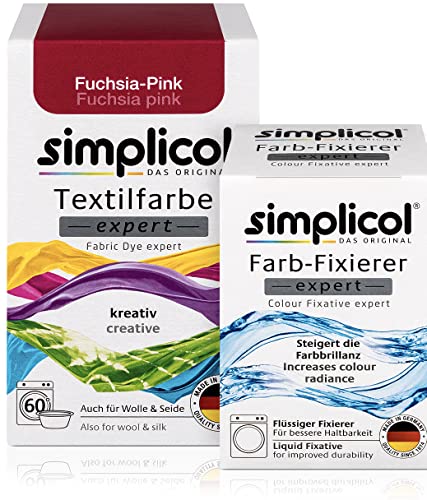 simplicol Textilfarbe expert + Farbfixierer Kombipack, Fuchsia-Pink 1705: Farbe für Waschmaschine oder manuelles Färben von simplicol