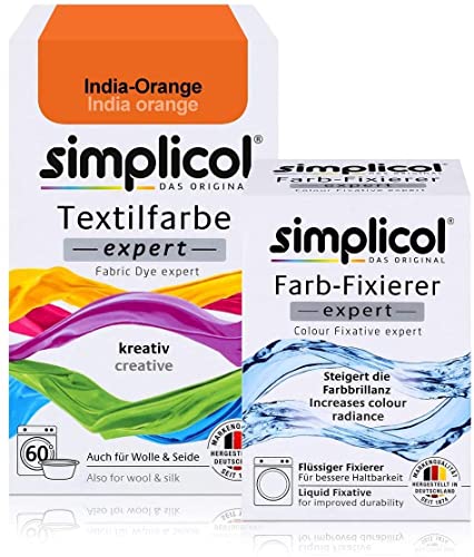 simplicol Textilfarbe expert + Farbfixierer Kombipack, India-Orange 1702: Farbe für Waschmaschine oder manuelles Färben von simplicol