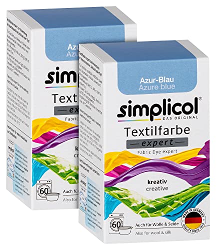 simplicol Textilfarbe expert Azur-Blau 1710, 2er Pack: Farbe für kreatives, einfaches Färben in der Waschmaschine oder manuell von simplicol