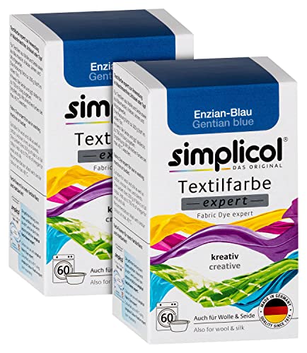 simplicol Textilfarbe expert Enzian-Blau 1709, 2er Pack: Farbe für kreatives, einfaches Färben in der Waschmaschine oder manuell von simplicol