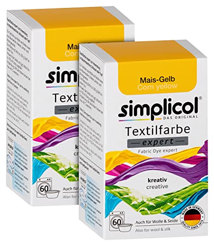 simplicol Textilfarbe expert Mais-Gelb 1701, 2er Pack: Farbe für kreatives, einfaches Färben in der Waschmaschine oder manuell von simplicol