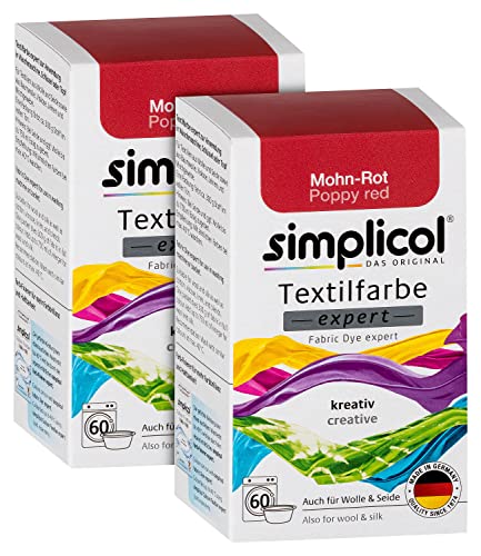 simplicol Textilfarbe expert Mohn-Rot 1703, 2er Pack: Farbe für kreatives, einfaches Färben in der Waschmaschine oder manuell von simplicol