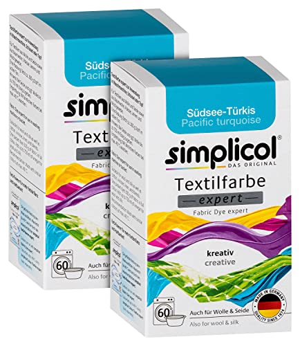 simplicol Textilfarbe expert Südsee-Türkis 1711, 2er Pack: Farbe für kreatives, einfaches Färben in der Waschmaschine oder manuell von simplicol