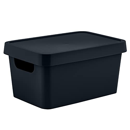Simplify Kleine Vinto Aufbewahrungsbox | Click Tight Deckel | Maße: 24,8 x 17 x 12,3 cm | stapelbar | Organisation zu Hause | 2 Griffe | Schwarz Anthrazit | 1 Stück (1 Stück) von Simplify